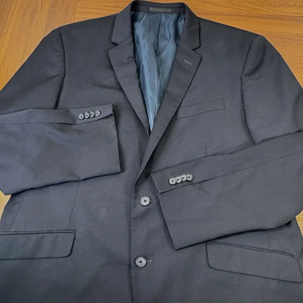 Kenneth Cole Suit Jacket Mens 46R Black Wool Blend Two Button Blazer Corpcore